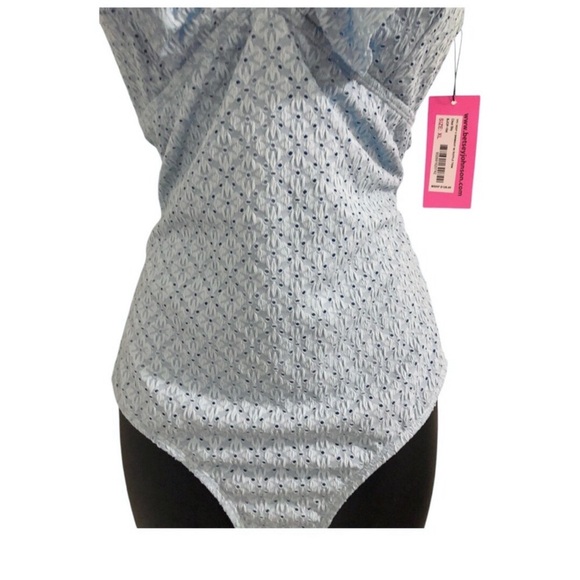 Betsey Johnson Clear sky blue 1piece Ruffle strap eyelet Swimsuit‎ size medium - Picture 4 of 16